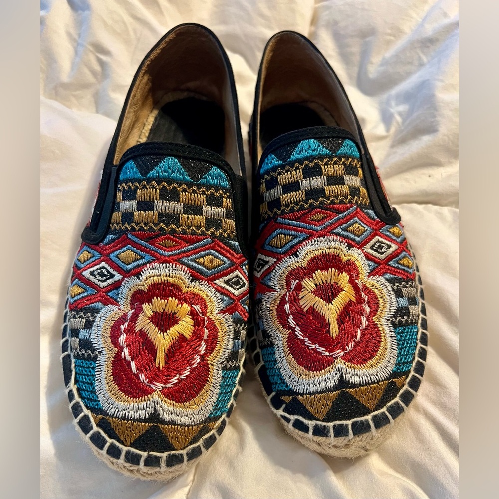 Johnny Was Black Aldorna Embroidery Espadrille Slip On  Shoe EUR 39 - Picture 2 of 12
